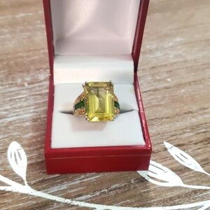 Chrome Diopside Ouro Verde Quartz Ring Vermeil YG Platinum